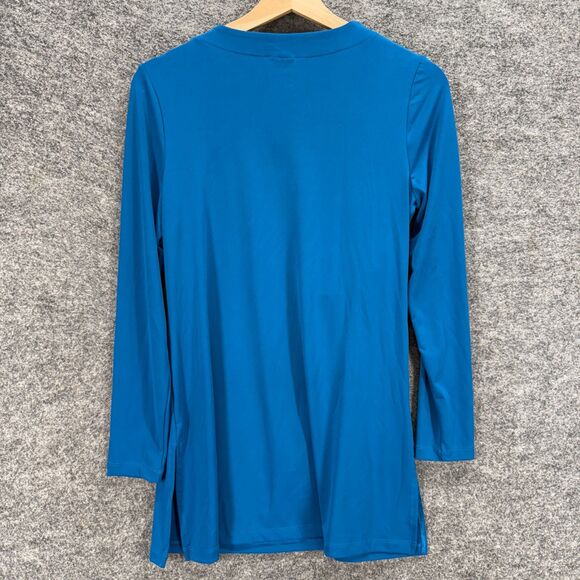 Chico's Blouse Women 00 Blue Long Sleeve Crew Neck Pullover Casual Solid - Picture 2 of 7